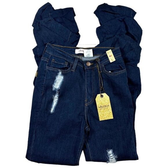 High-Waisted Dark Wash Stacked Jeans NWT Sz L - Picture 4 of 12